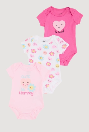 Baby Girls 0-9M Chenille Patch So Loved Graphic Bodysuits 3 Pack