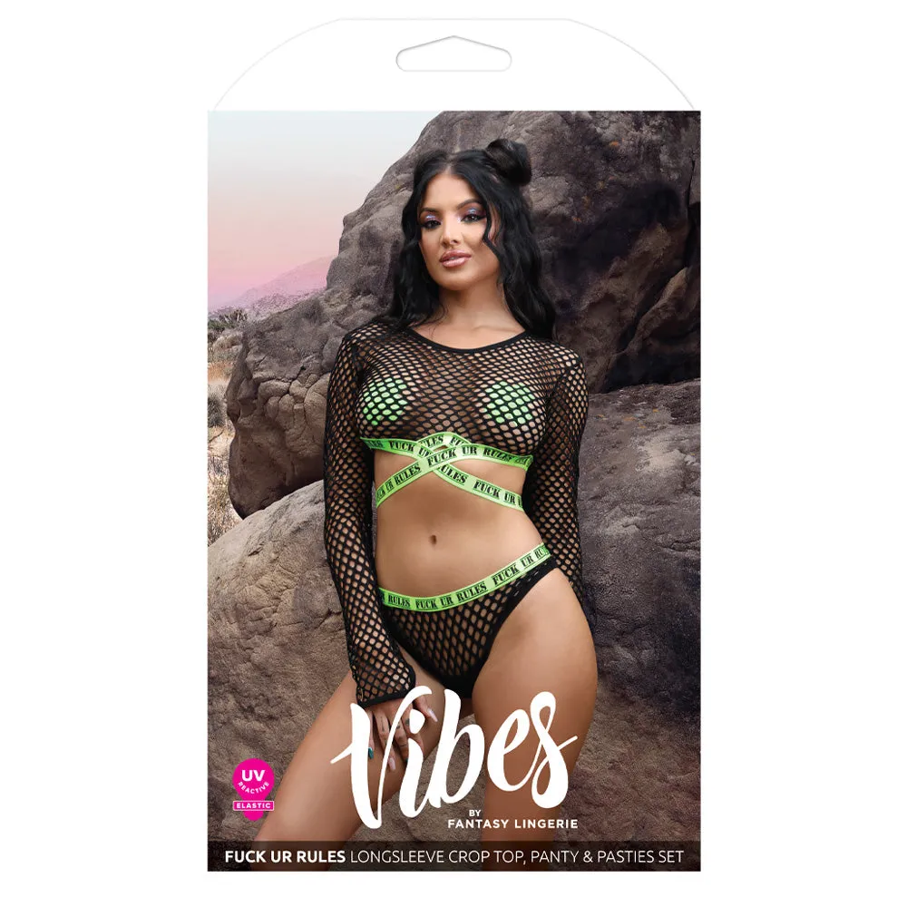 Fantasy Lingerie Vibes Fuck Ur Rules Top, Panty & Pasties Set