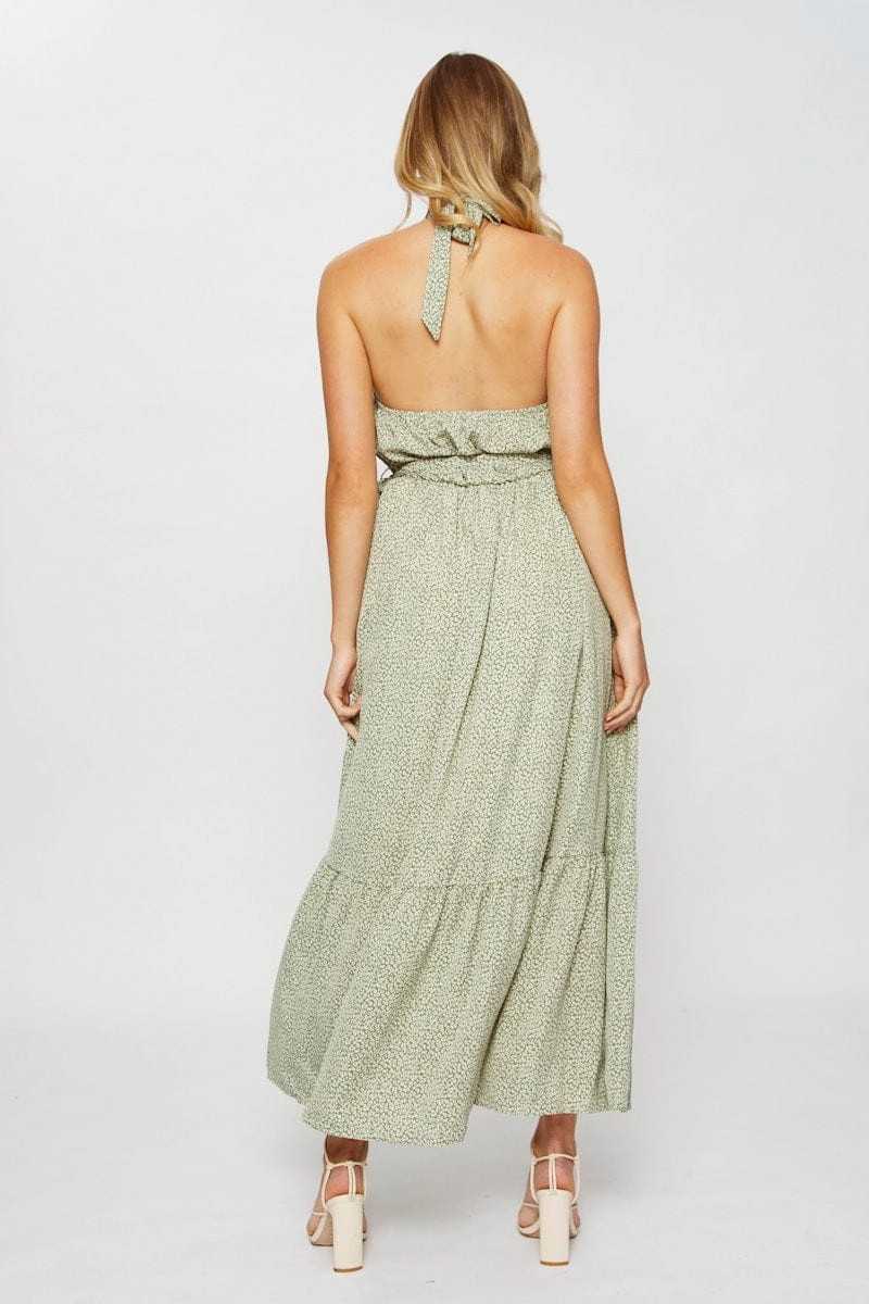 Geo Print Maxi Dress Halter Neck