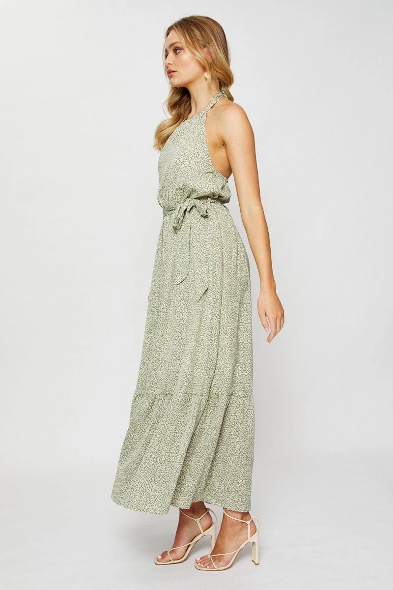 Geo Print Maxi Dress Halter Neck