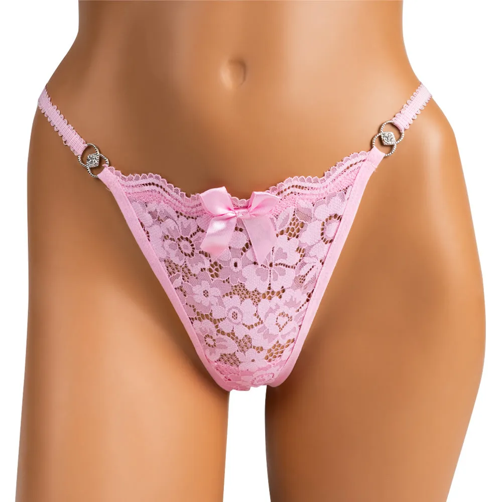 JSY Floral Diamante Charm & Lace G-String
