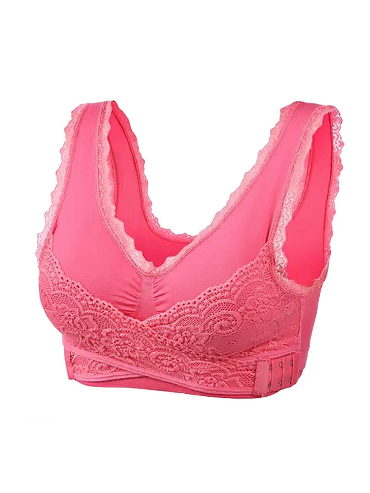 Lace Front Closure Wide Straps Wireless Bra