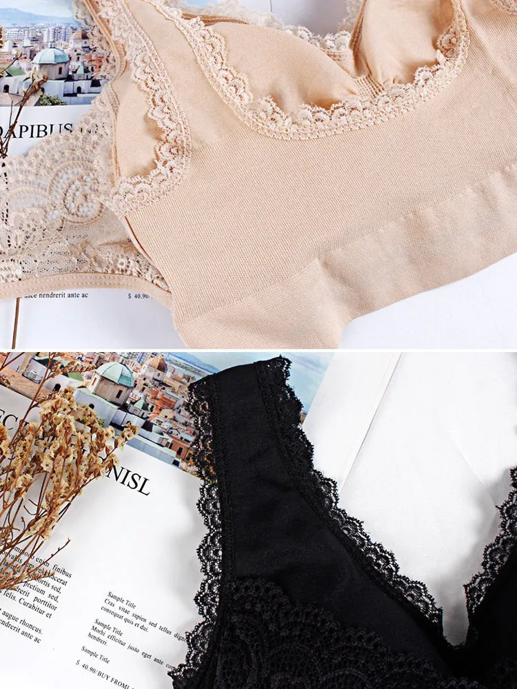 Lace Front Closure Wide Straps Wireless Bra