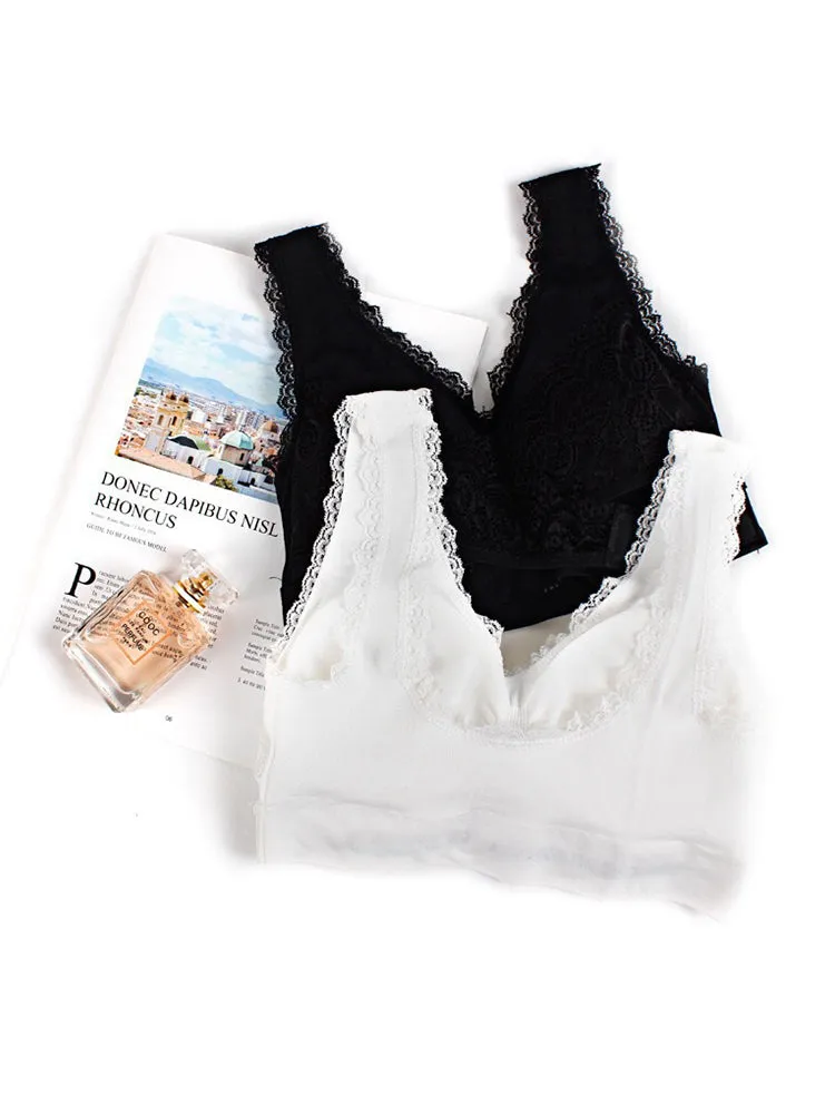 Lace Front Closure Wide Straps Wireless Bra