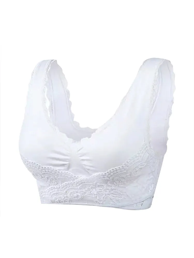 Lace Front Closure Wide Straps Wireless Bra