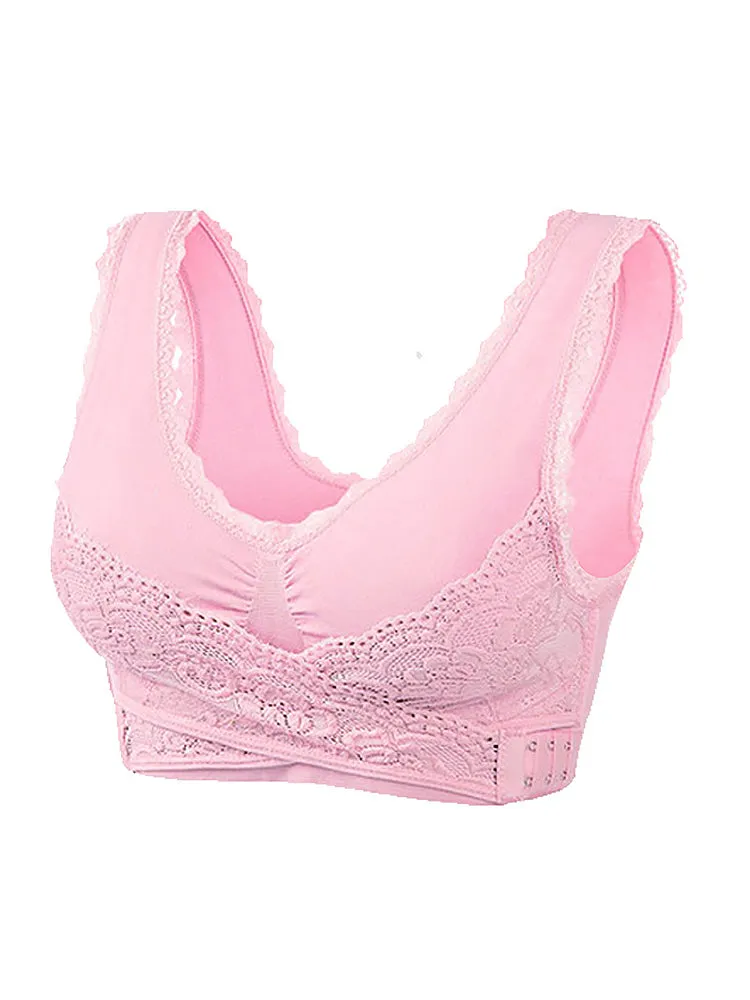Lace Front Closure Wide Straps Wireless Bra