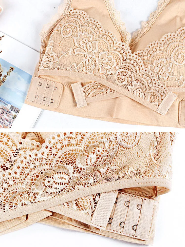 Lace Front Closure Wide Straps Wireless Bra