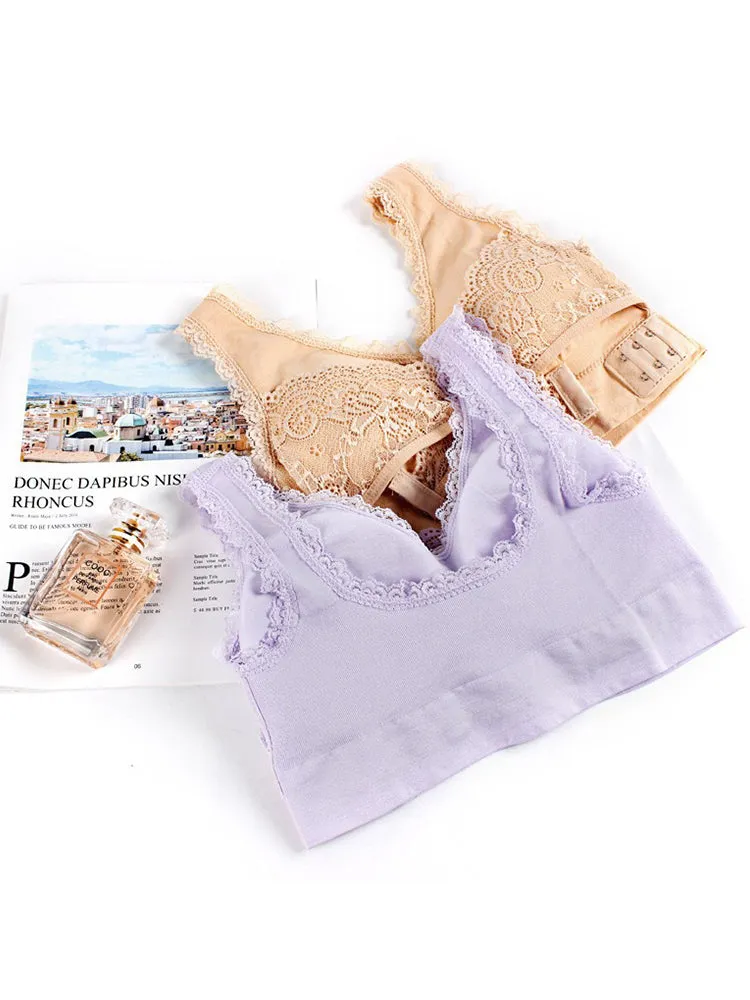 Lace Front Closure Wide Straps Wireless Bra