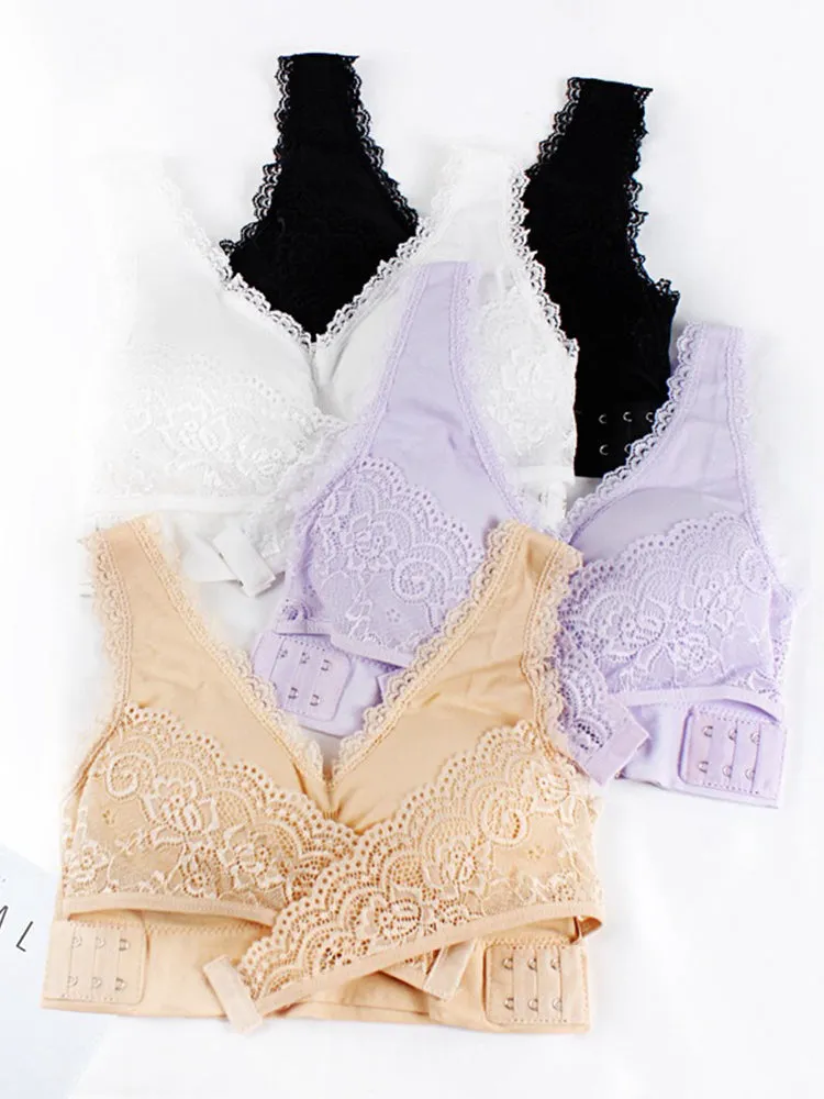 Lace Front Closure Wide Straps Wireless Bra