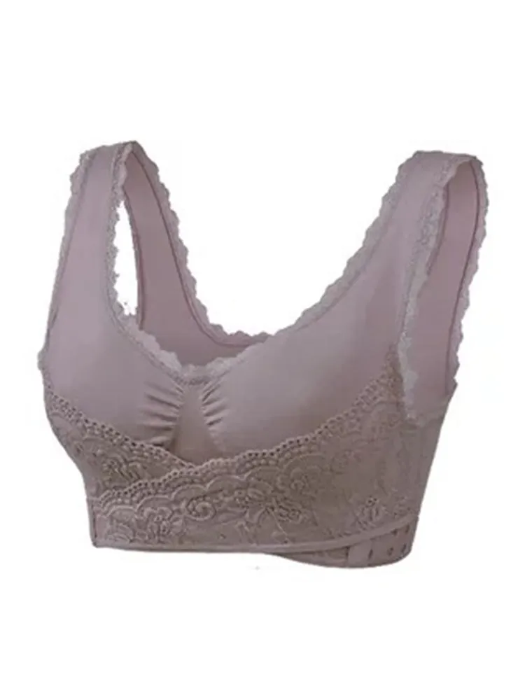 Lace Front Closure Wide Straps Wireless Bra