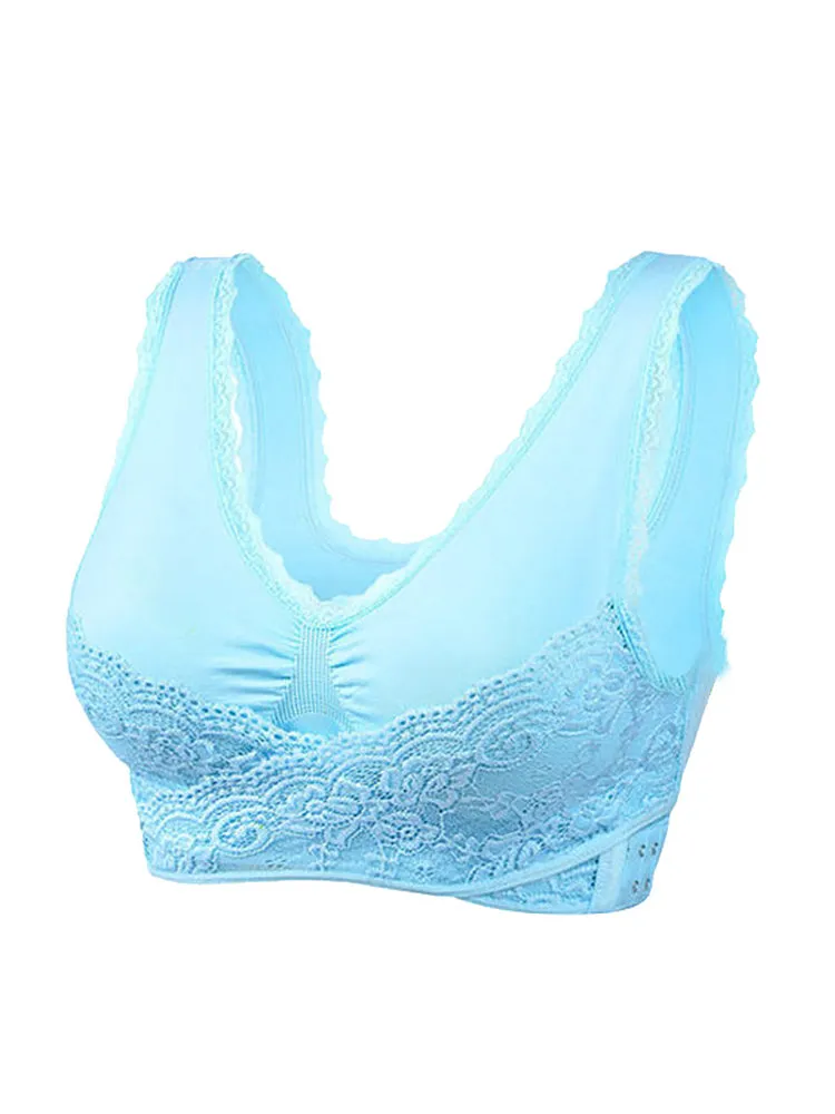 Lace Front Closure Wide Straps Wireless Bra