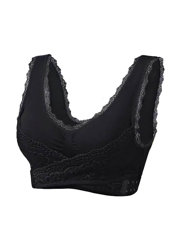 Lace Front Closure Wide Straps Wireless Bra