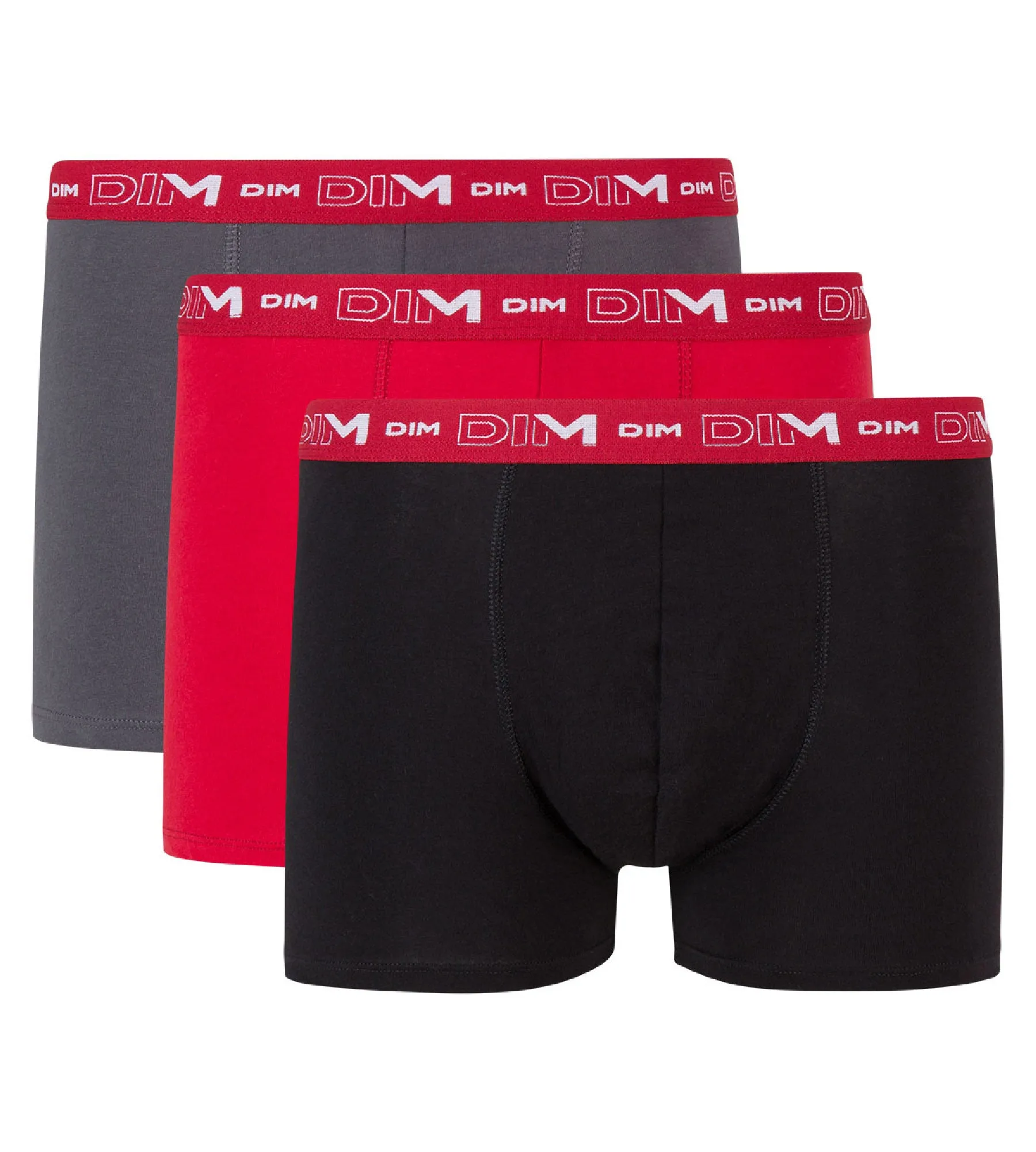 Lot de 3 boxers gris, rouge chili et noir Coton Stretch