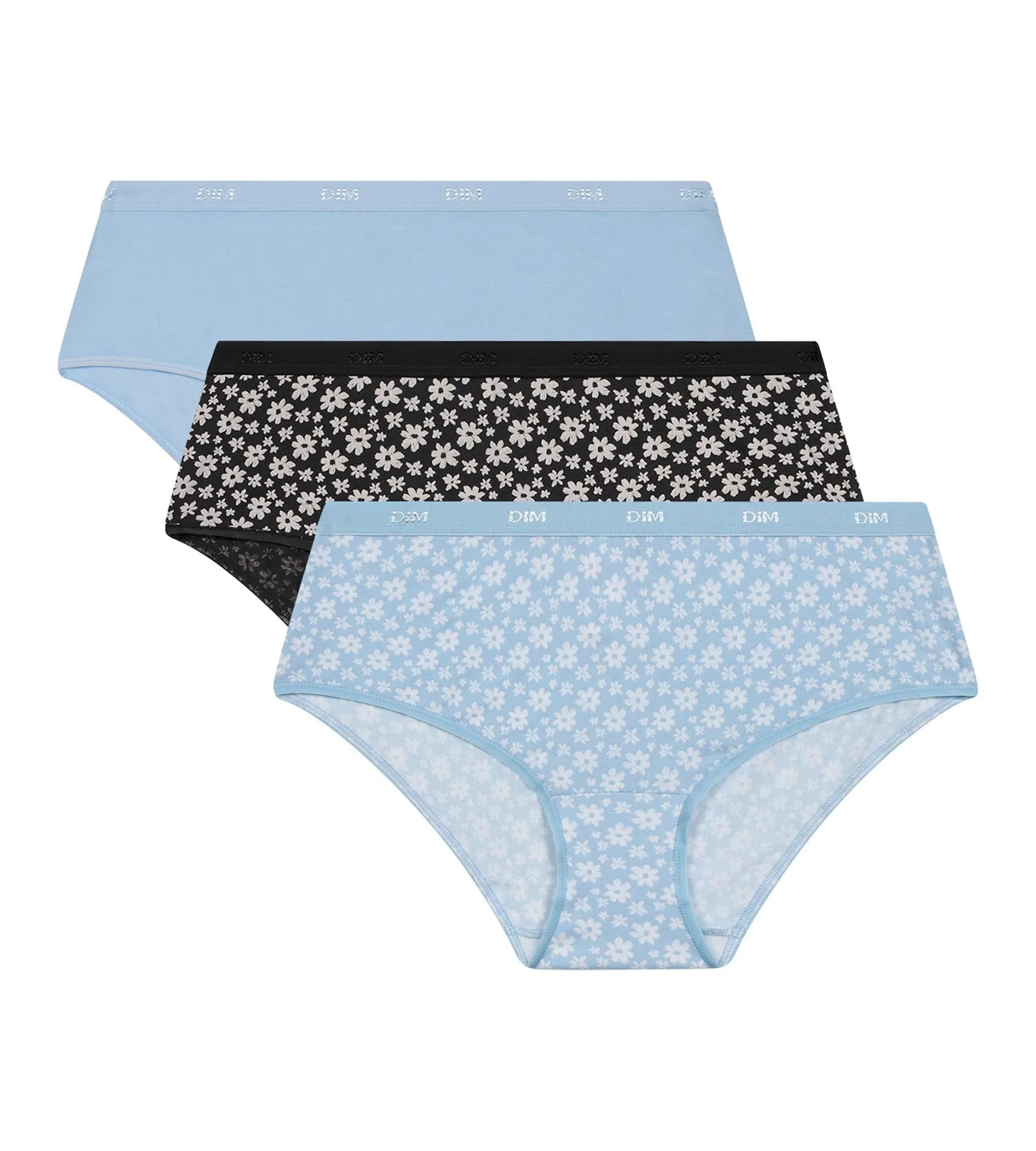 Lot de 3 shorties femme coton stretch Gris Bleu à fleurs Les Pockets