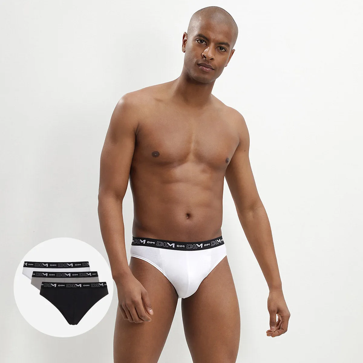 Lot de 3 slips noir, gris et blanc Homme en coton stretch
