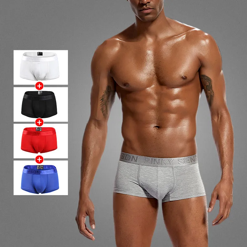 Men low-rise underwear big pouch solid color cotton C4B