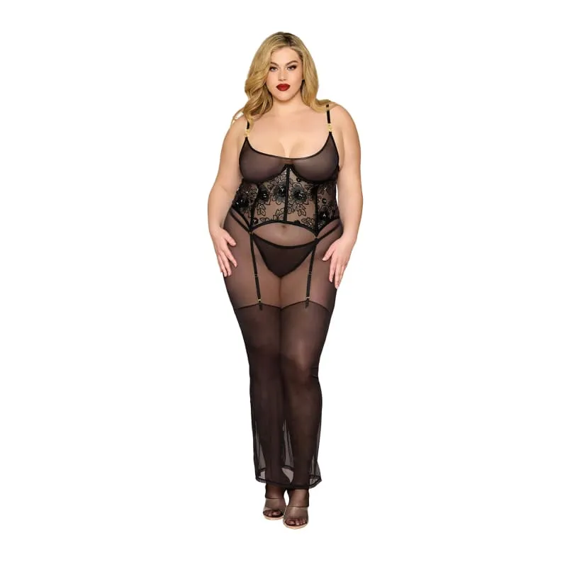 Midi Garter Chemise and Gstring 1x - Black