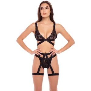 Rene Rofe - 3Pc Straps And Garters Bra Lingerie Set
