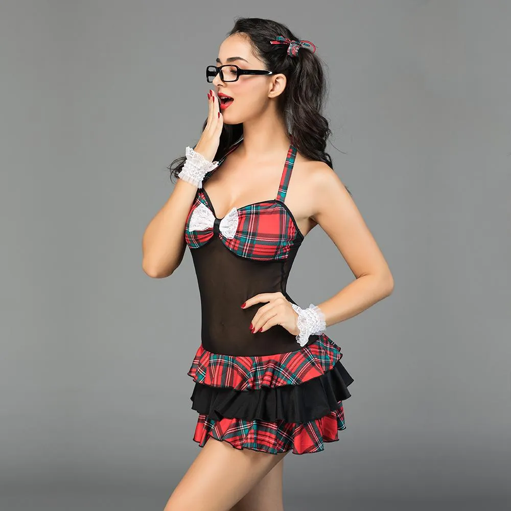 Sexy See-Through Student Costume with Skirt