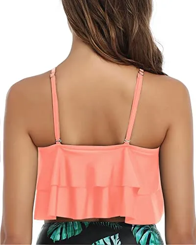 Tiered Flowy Ruffles Swimsuit Tank Top For Women-Coral Pink