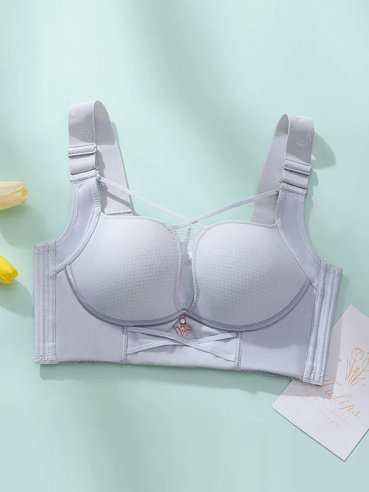 Unlined U-Shaped Back Wireless Minimizer Bra with Wide Straps