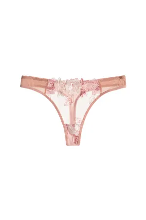 White Flower Embroidery Mesh Thong Lingerie Underwear