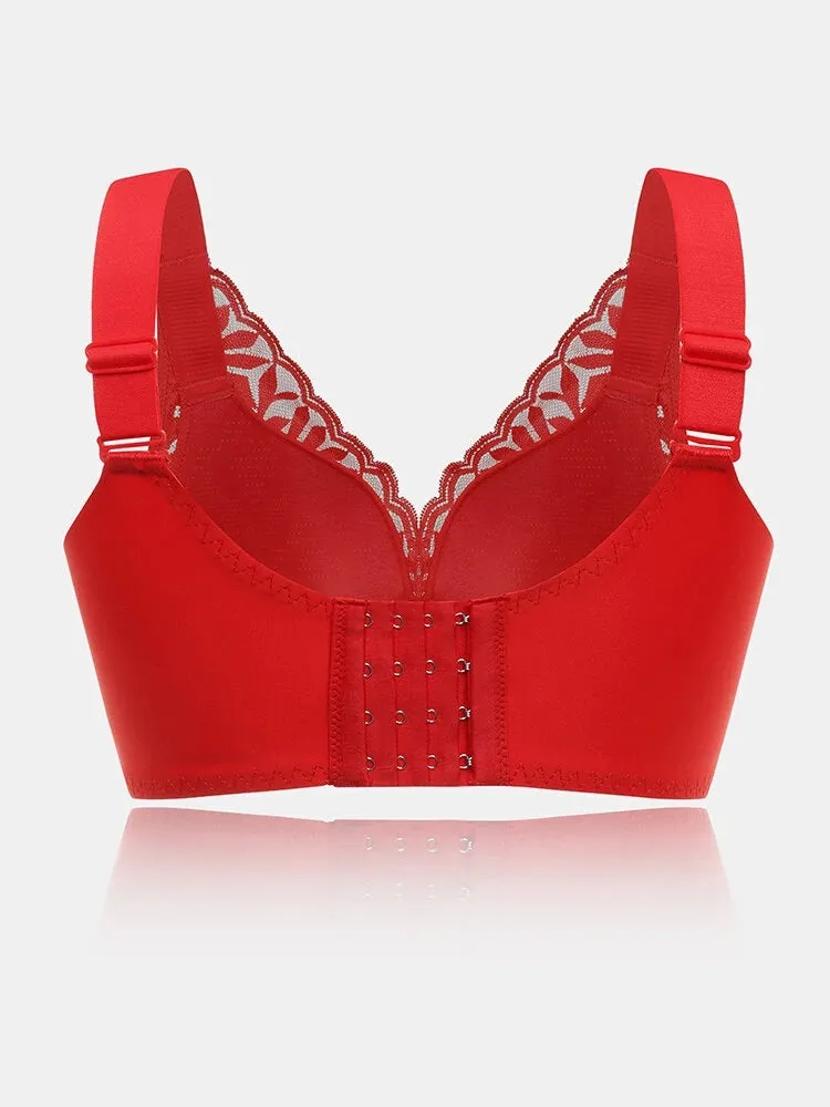 Women Lace Floral Trim Wireless Comfy Thin Bras
