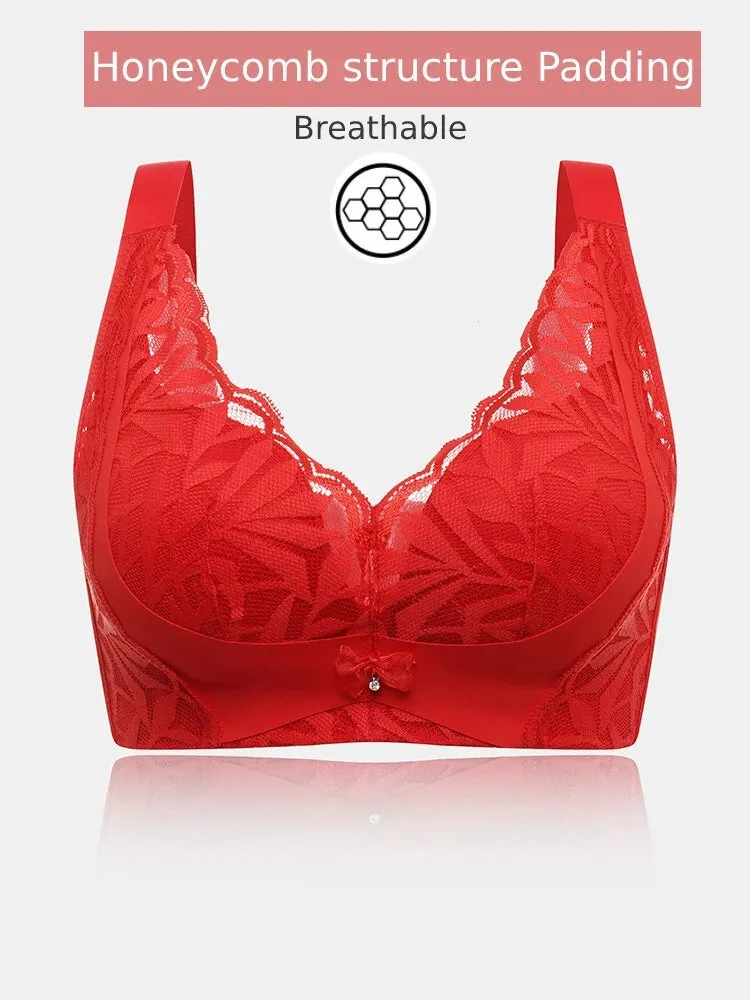Women Lace Floral Trim Wireless Comfy Thin Bras