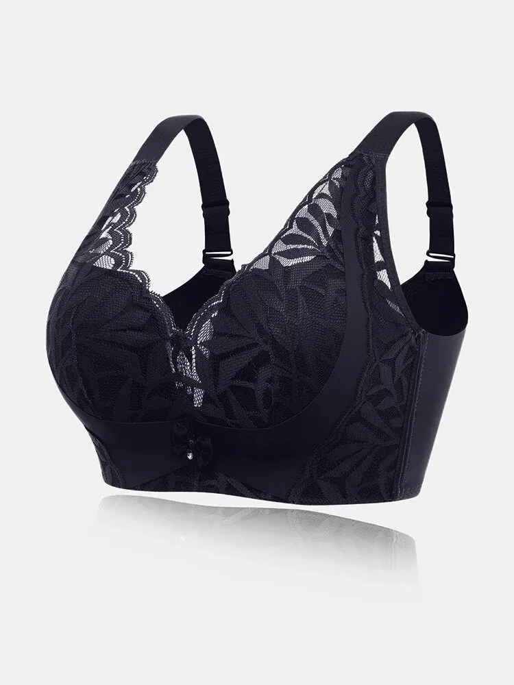 Women Lace Floral Trim Wireless Comfy Thin Bras
