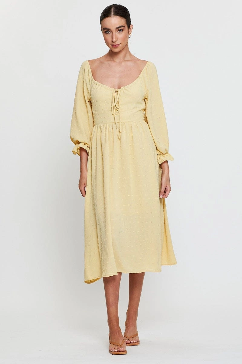 Yellow Maxi Dress Long Sleeve V Neck